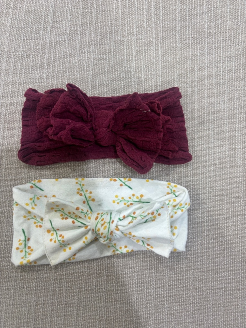 Girls Stretch Bow Headbands - Burgundy & White Floral